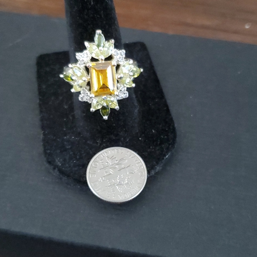 925 S.S. CITRINE, WHITE AND SMOKEY TOPAZ RING - Picture 2 of 7